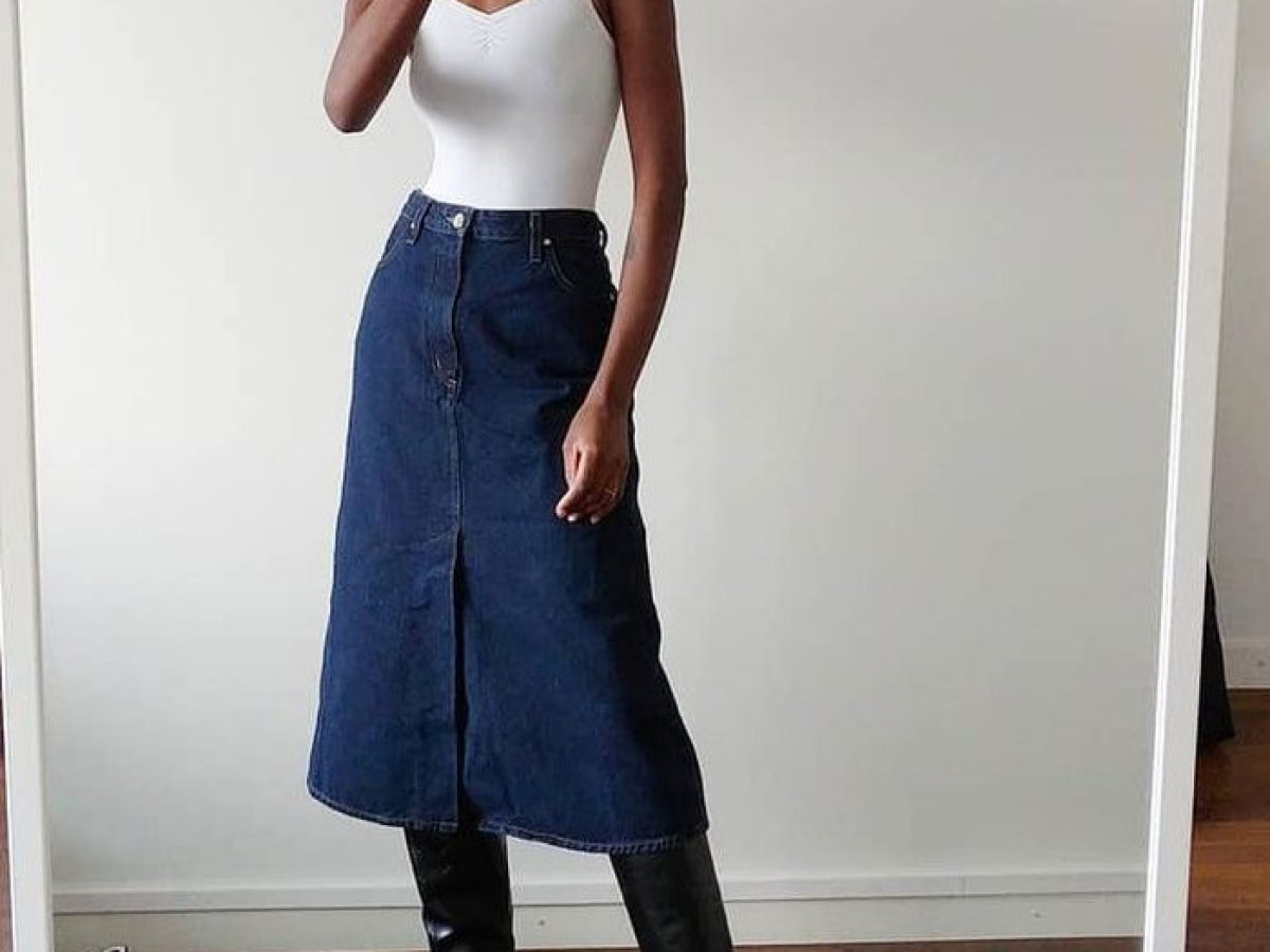 High Waist Denim Midi Skirt in … curated on LTK