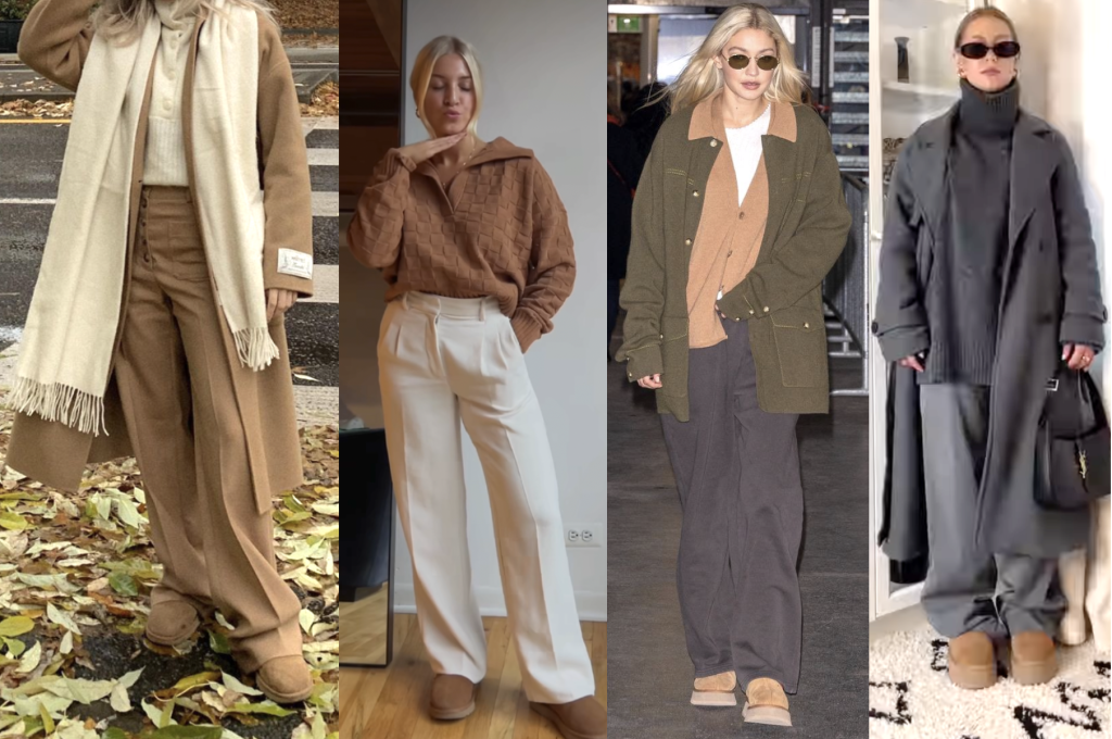 How to Wear UGG Boots With Wide Leg Trousers wear uggs to the office outfit ideas